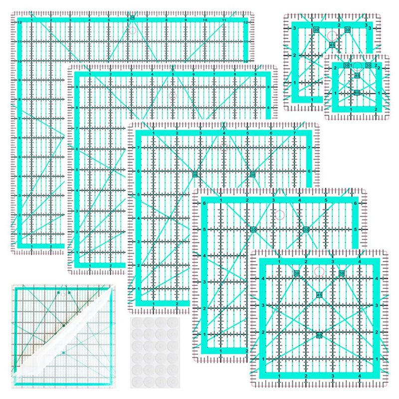 Quilting Ruler Square - A25F-أزرق، مجموعة مساطر قياس الياقات المكونة